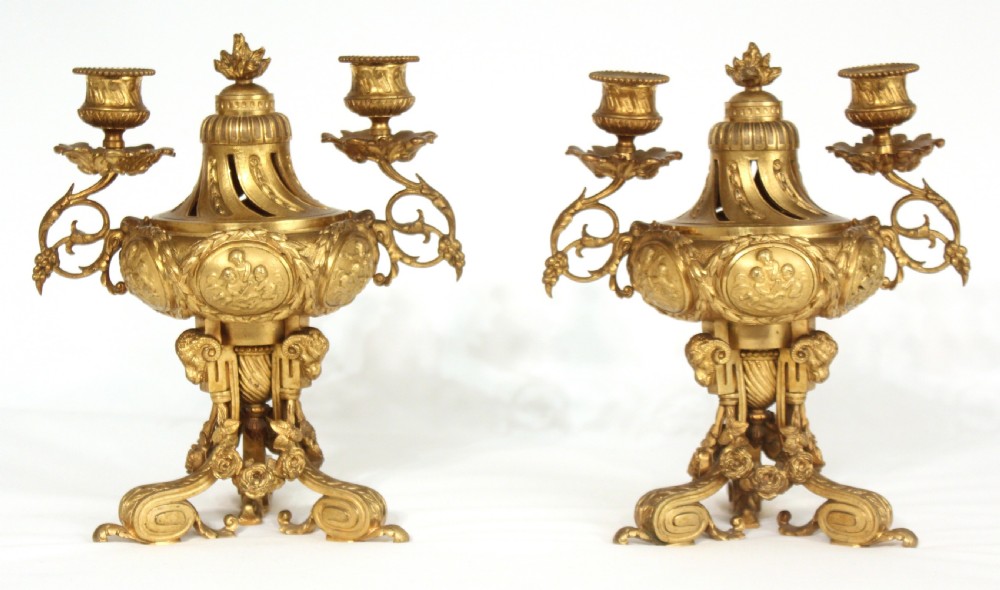 A Pair Of Late 19th Century French Gilt Ormolu Candelabra/Perfumery