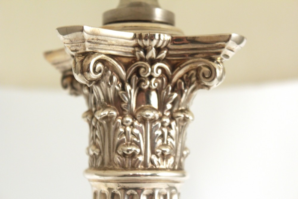 An Exceptional Edwardian Silver Table Lamp By Clark & Sewell with Silk Shade and Hallmarks - London 1901 JB/lmkk View III