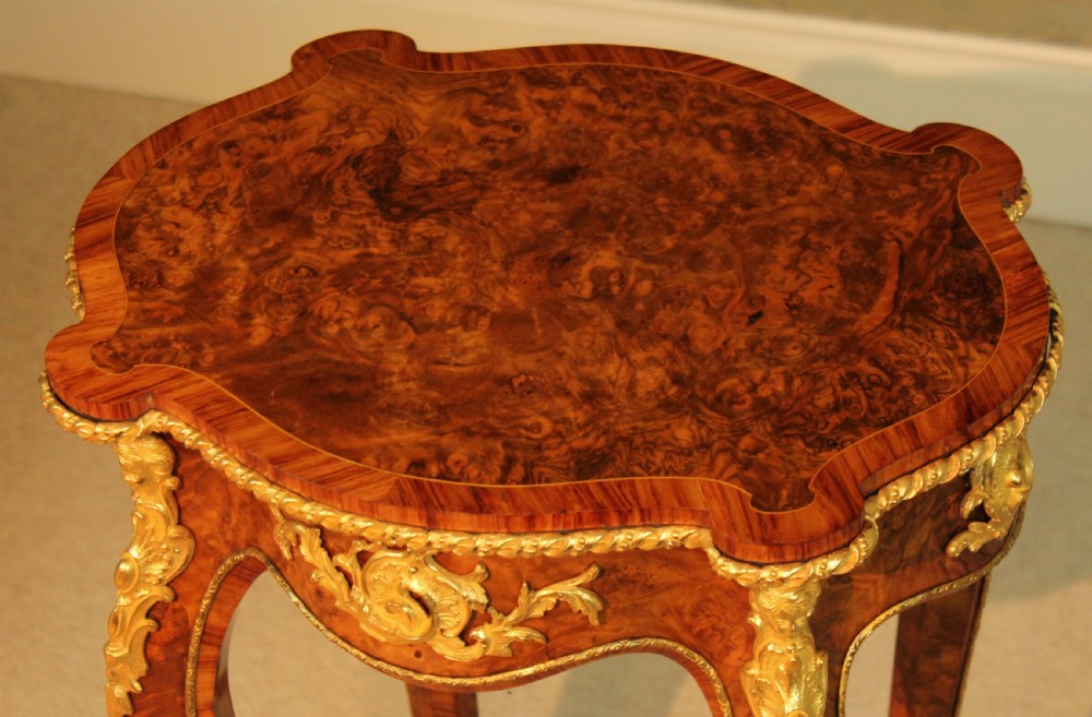 An Exhibition Quality Victorian Burr Walnut Inlaid and Ormolu Mounted Table View VI