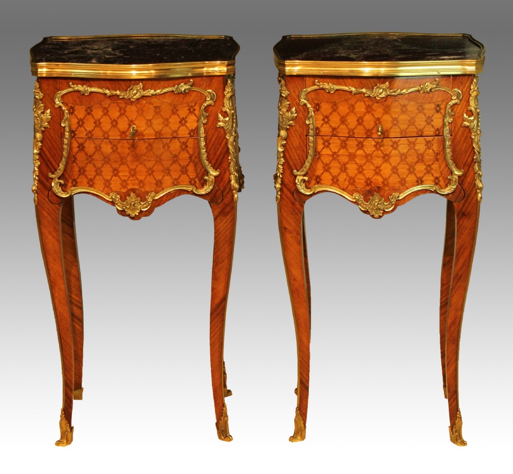 A Pair of Quality Early 20th Century French Kingwood Inlaid & Ormolu mounted Bedside Tables