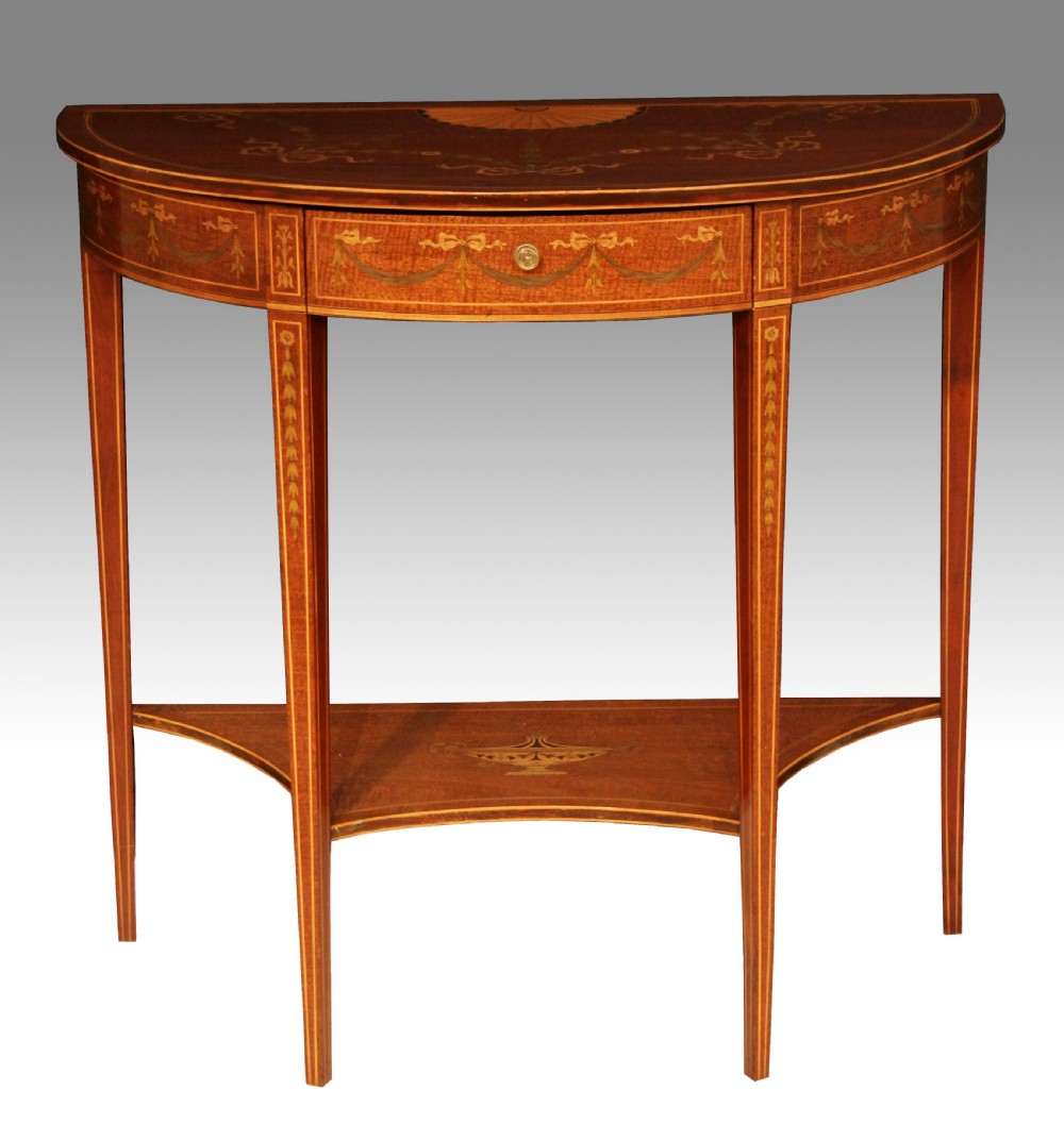 An Immaculate Quality Late Victorian Mahogany Inlaid Demilune Side Table