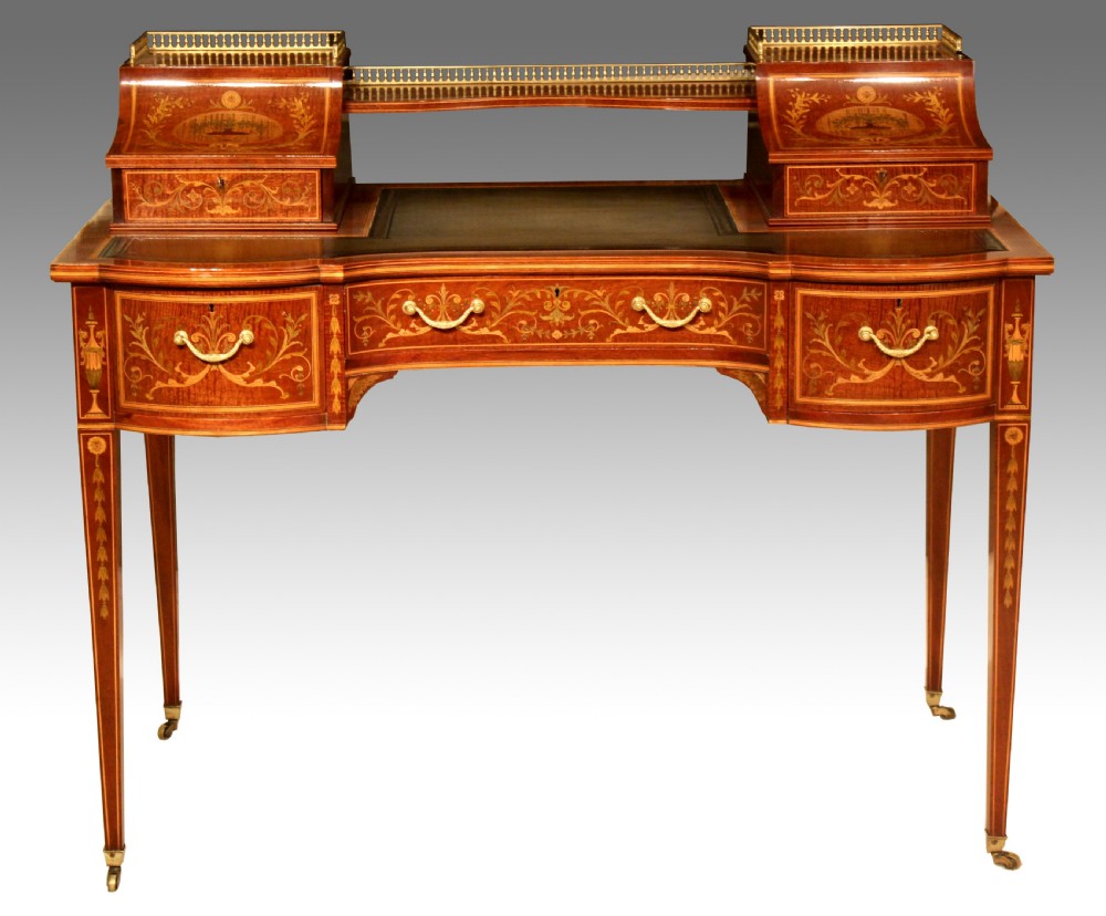 An Outstanding Late Victorian Mahogany Inlaid Carleton House Style Desk by Edwards & Roberts