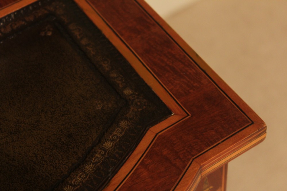 An Outstanding Late Victorian Mahogany Inlaid Carleton House Style Desk by Edwards & Roberts View III