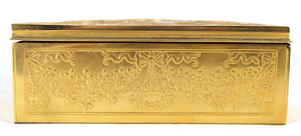 A Fine Late 19th C. French, Finely Engraved Gilt Metal Rectangular Ladies Dressing Casket View III