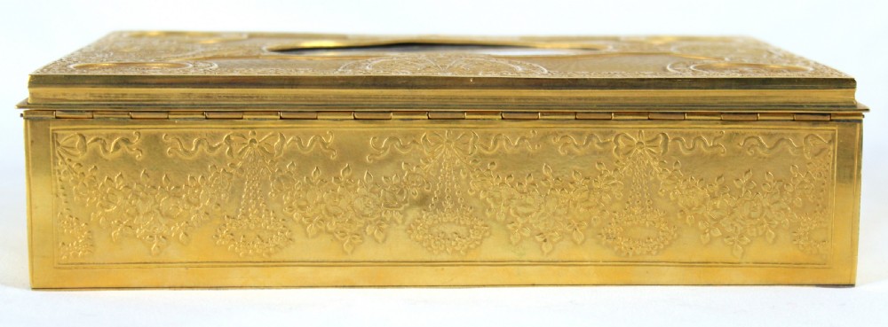 A Fine Late 19th C. French, Finely Engraved Gilt Metal Rectangular Ladies Dressing Casket View IV