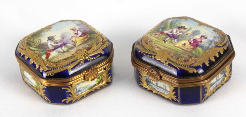 A Pair Of Late 19th C. Sevres Ceramic Canted Square Small Boxes View III