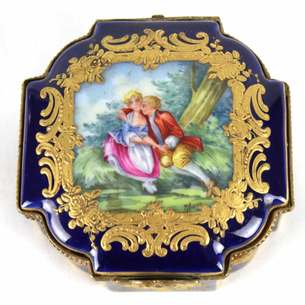 A Late 19th C. French Gros Bleu Porcelain Shaped Square Casket View III
