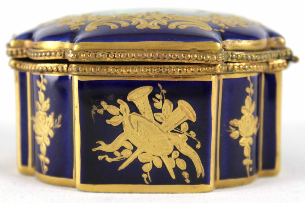 A Late 19th C. French Gros Bleu Porcelain Shaped Square Casket View V