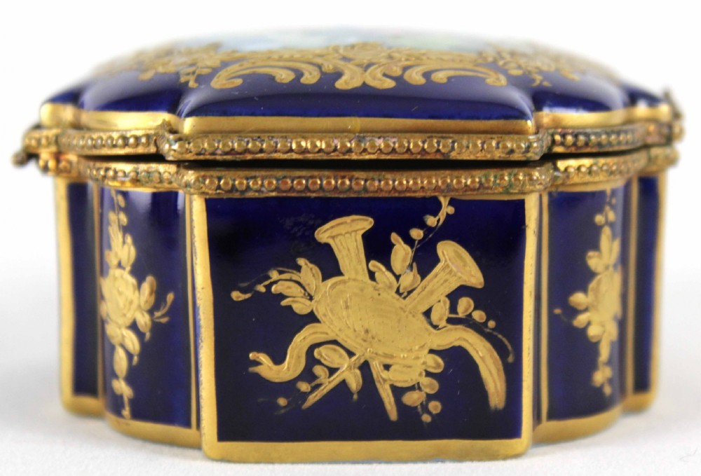 A Late 19th C. French Gros Bleu Porcelain Shaped Square Casket View VII
