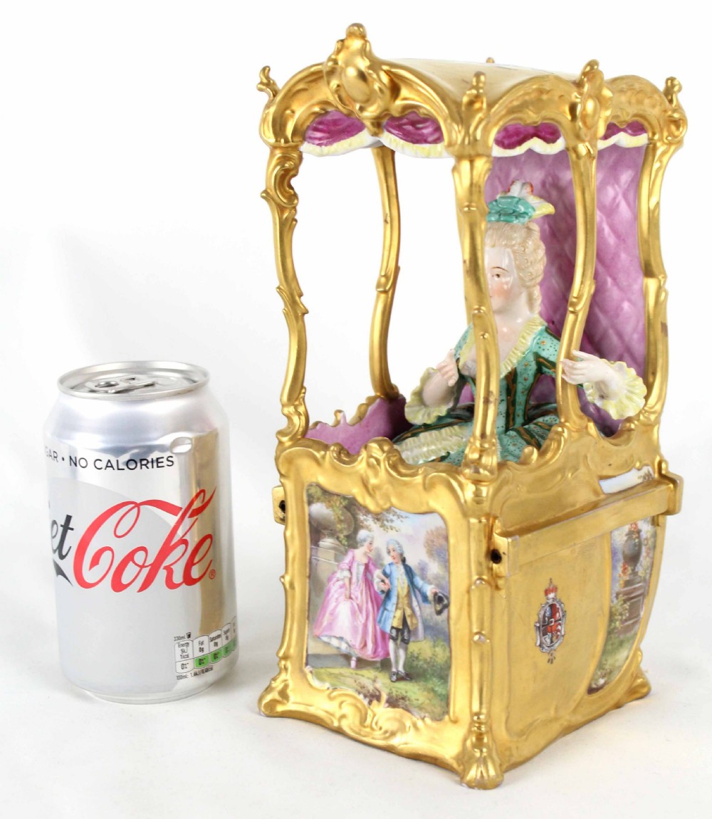 A Finely Detailed Late 19th C. Continental Porcelain Sedan Chair Figure Group View XIII