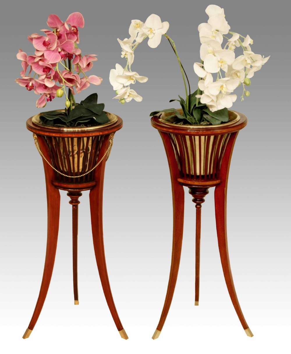 A Pair of Edwardian Mahogany Inlaid Jardinières