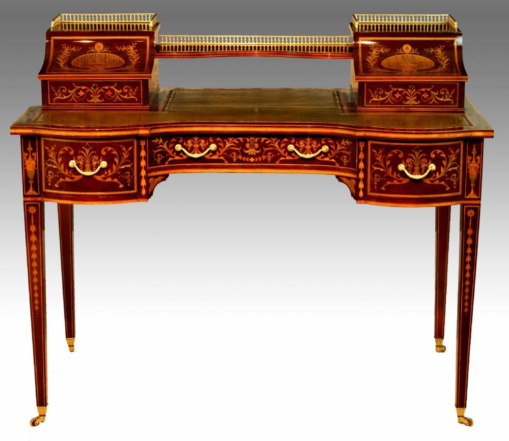 An Outstanding Late Victorian Mahogany Inlaid Carleton House Style Desk by Edwards & Roberts