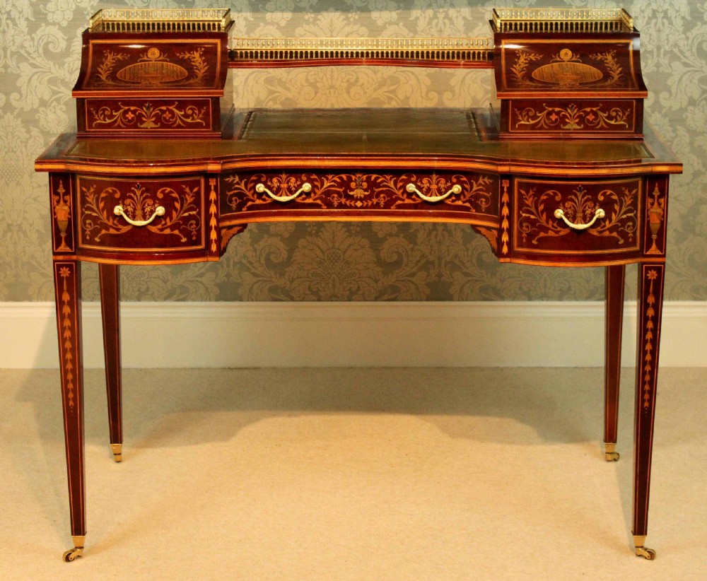 An Outstanding Late Victorian Mahogany Inlaid Carleton House Style Desk by Edwards & Roberts View II