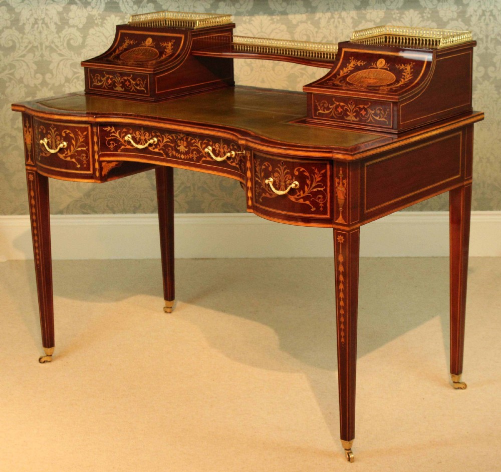 An Outstanding Late Victorian Mahogany Inlaid Carleton House Style Desk by Edwards & Roberts View XIV