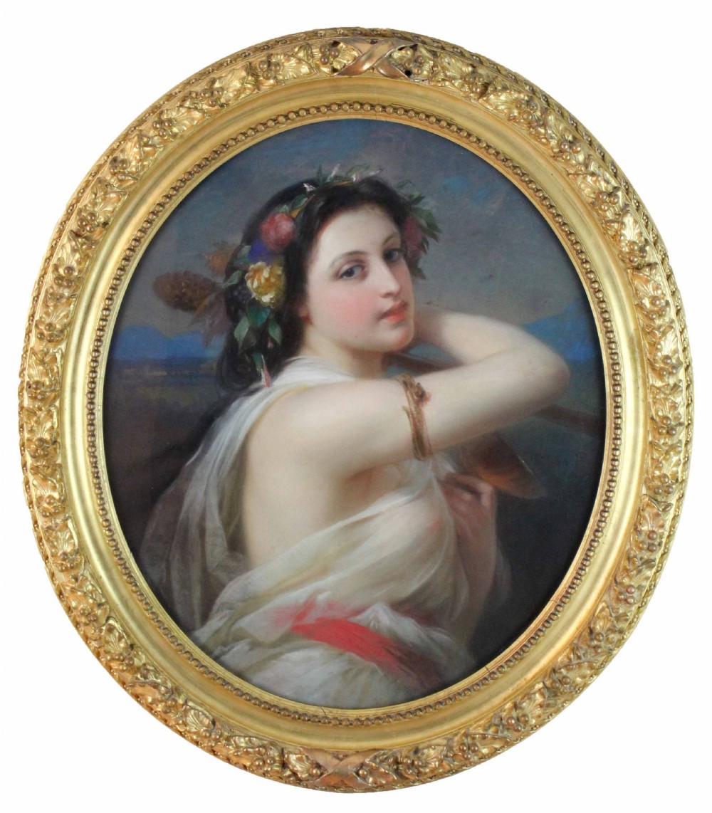 Quality Mid 19th Century French Oval Pastel Portrait of a Lady