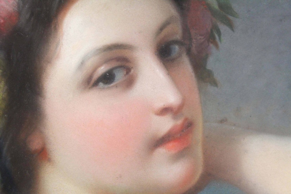 Quality Mid 19th Century French Oval Pastel Portrait of a Lady View II