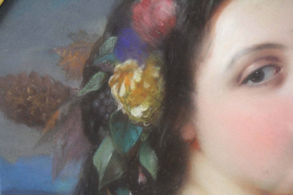 Quality Mid 19th Century French Oval Pastel Portrait of a Lady View III
