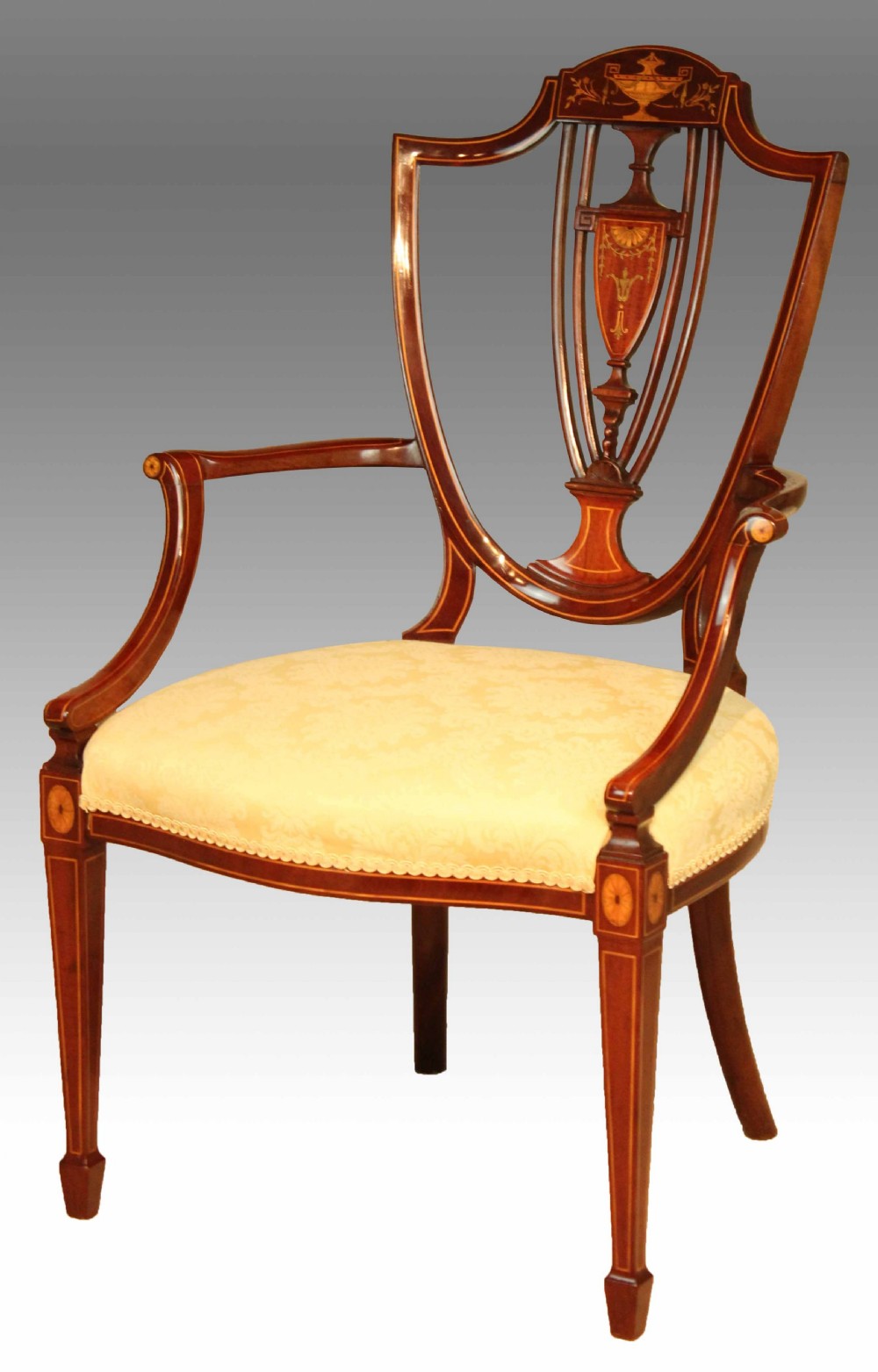 A Fine Late Victorian Mahogany Inlaid Shield Back Armchair by Maple & Co
