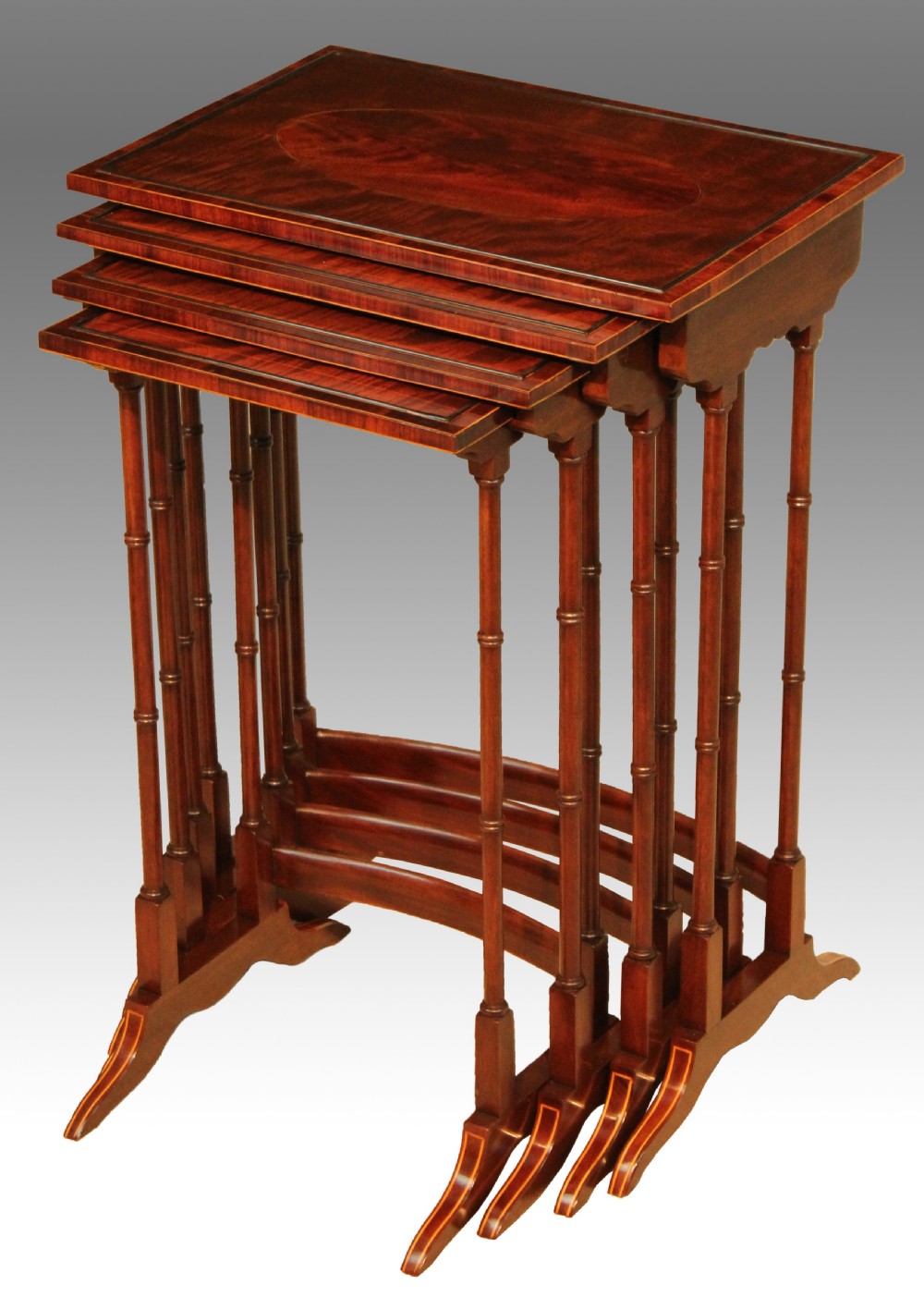 An Equisite Late Victorian Mahogany Inlaid Quartetto Nest of Tables