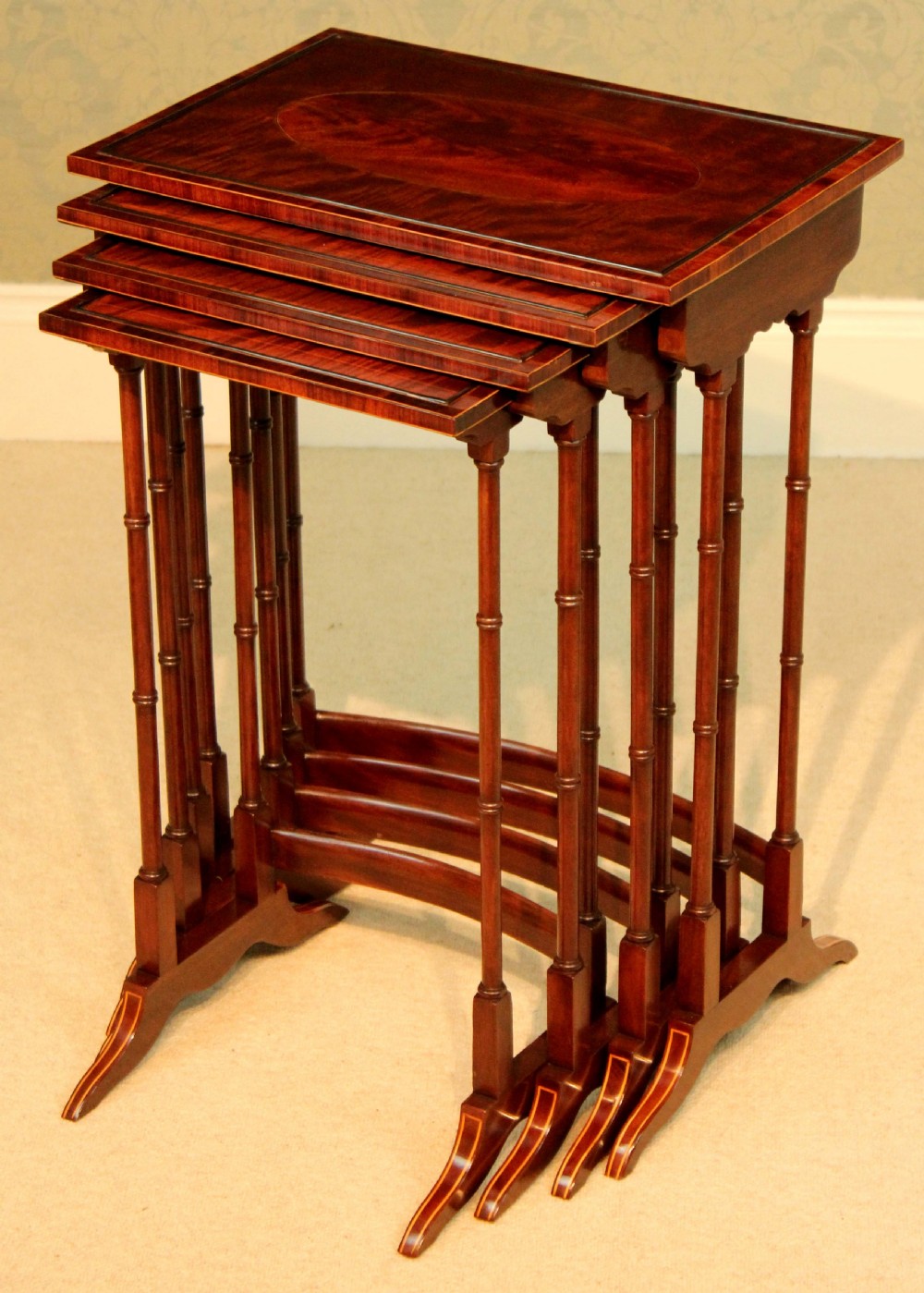 An Equisite Late Victorian Mahogany Inlaid Quartetto Nest of Tables View II