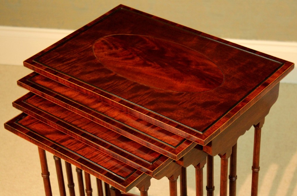 An Equisite Late Victorian Mahogany Inlaid Quartetto Nest of Tables View III