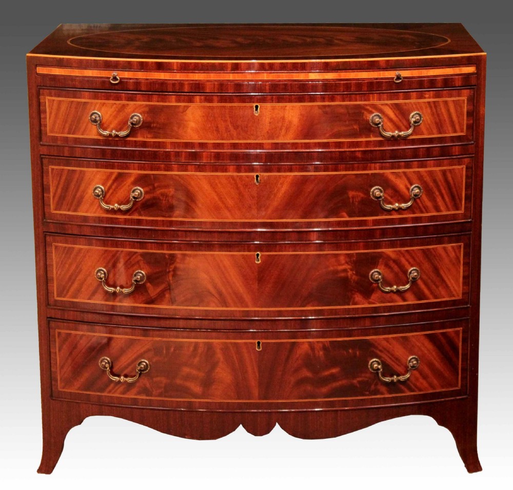 The Quality Edwardian Mahogany inlaid bow fronted chest