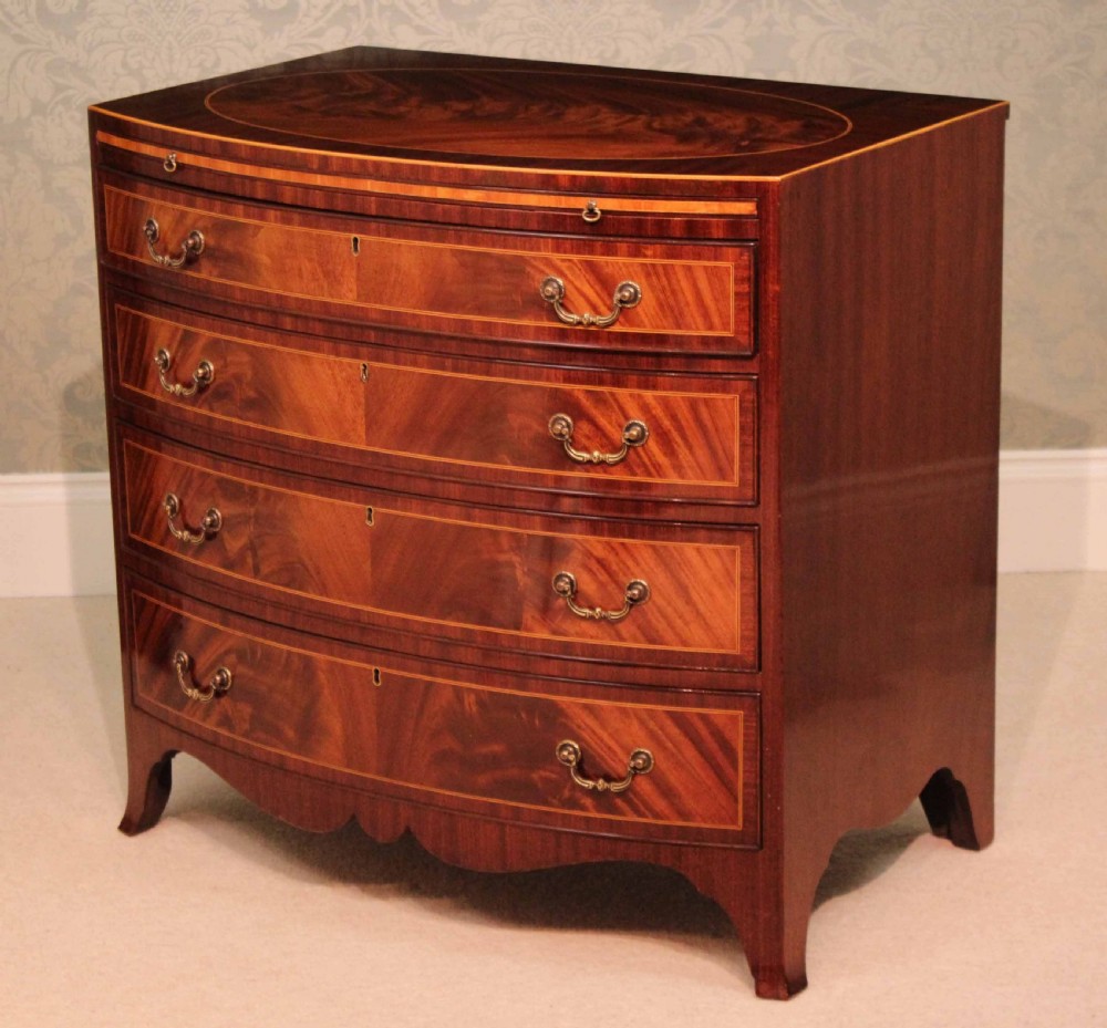 The Quality Edwardian Mahogany inlaid bow fronted chest View IX