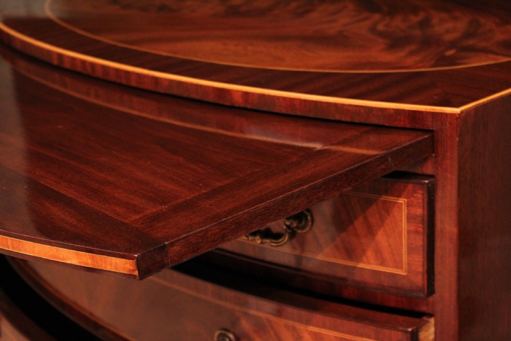 The Quality Edwardian Mahogany inlaid bow fronted chest View X