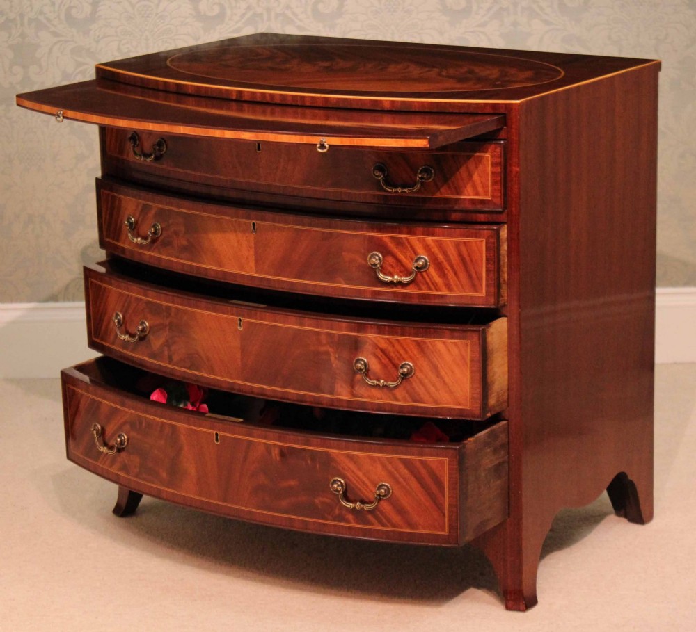 The Quality Edwardian Mahogany inlaid bow fronted chest View XI