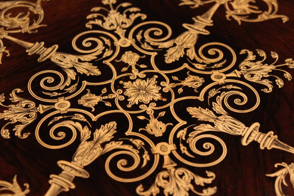 An Edwardian Quality Late Victorian Rosewood Inlaid Table by Collinson & Lock  View IV