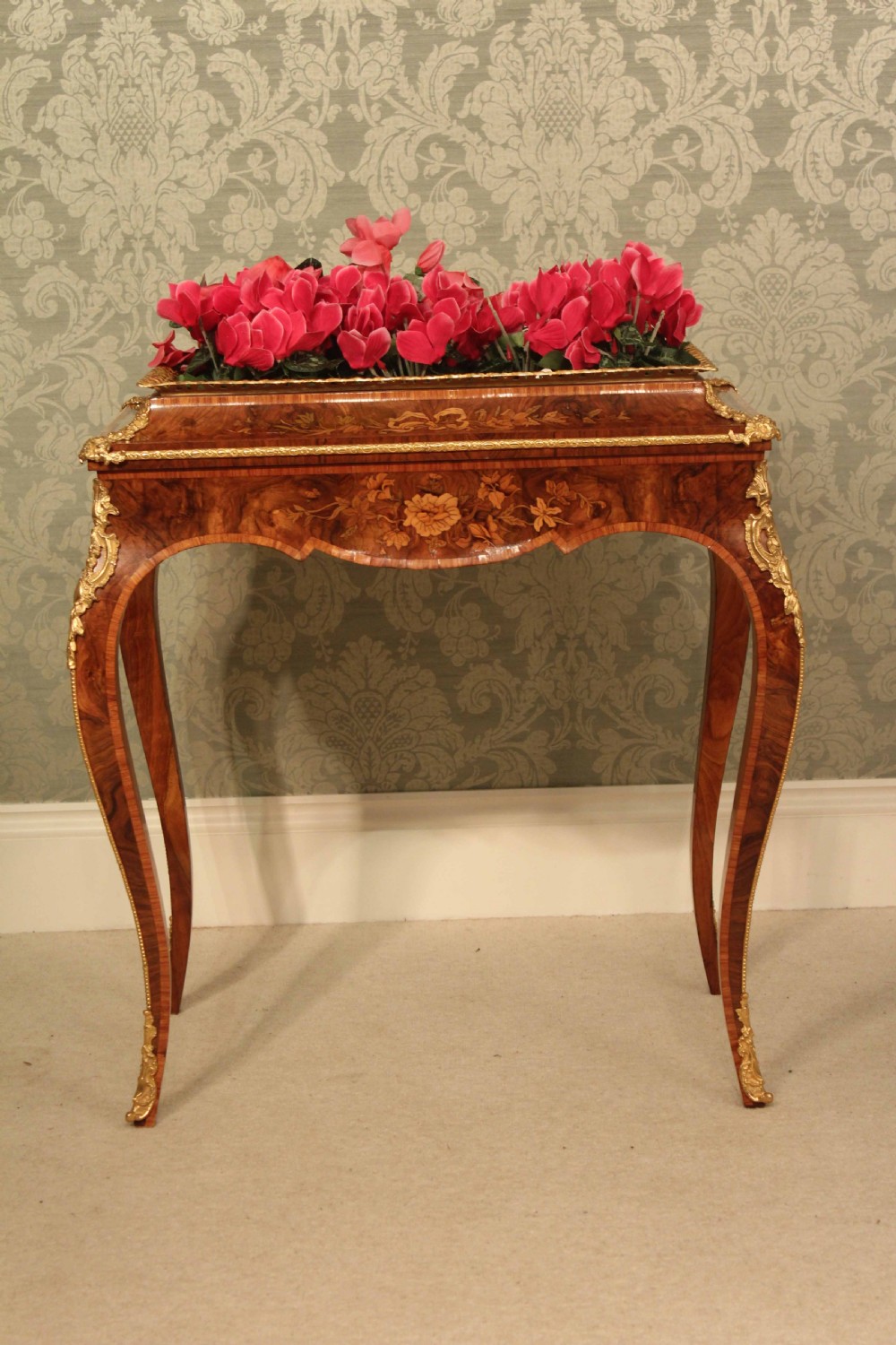 An Exceptional Victorian Burr Walnut Inlaid and Ormolu Mounted Jardinière View II