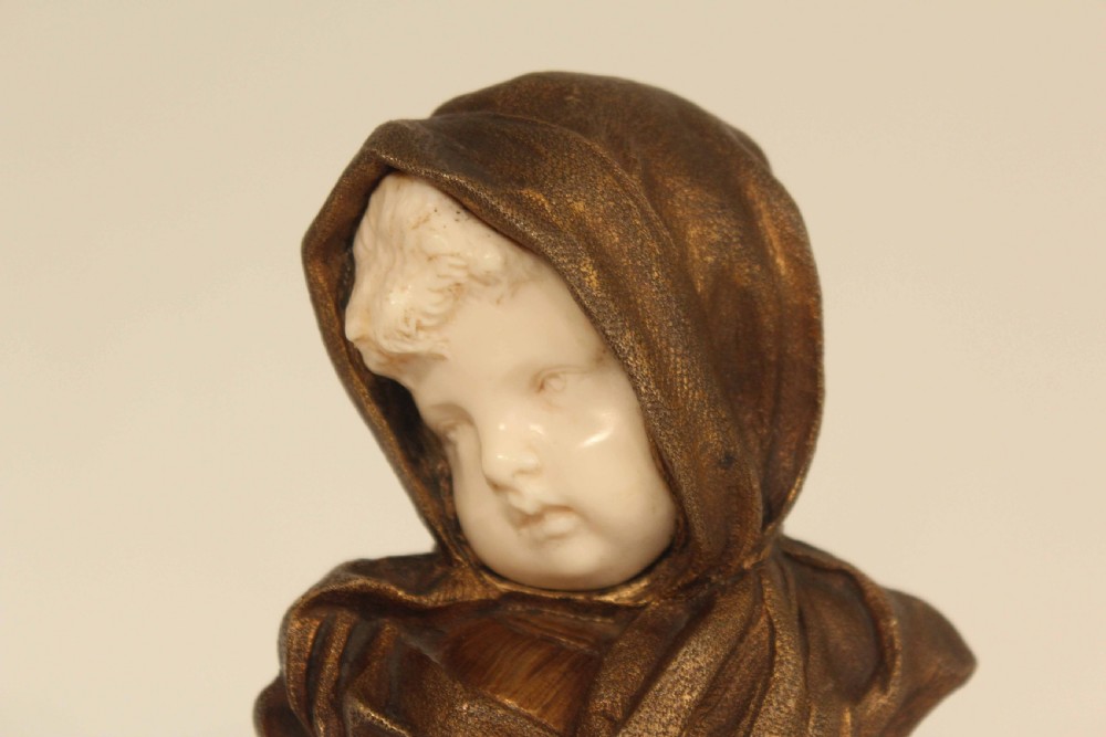 Dominique Alonzo (1910-1930) Bronze and Ivory Baby Face On White Onyx Base View II