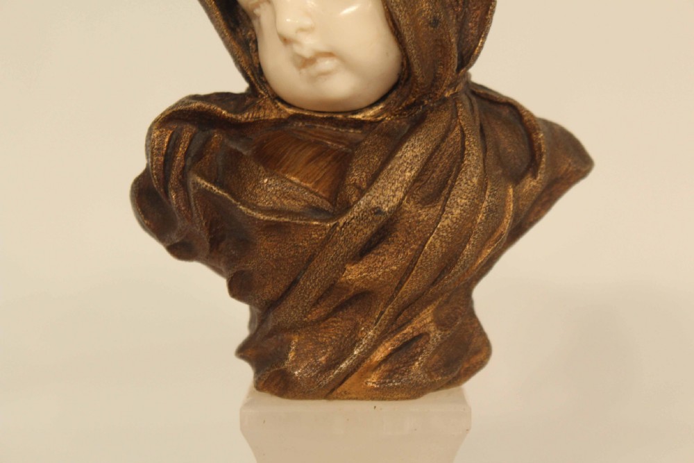 Dominique Alonzo (1910-1930) Bronze and Ivory Baby Face On White Onyx Base View III