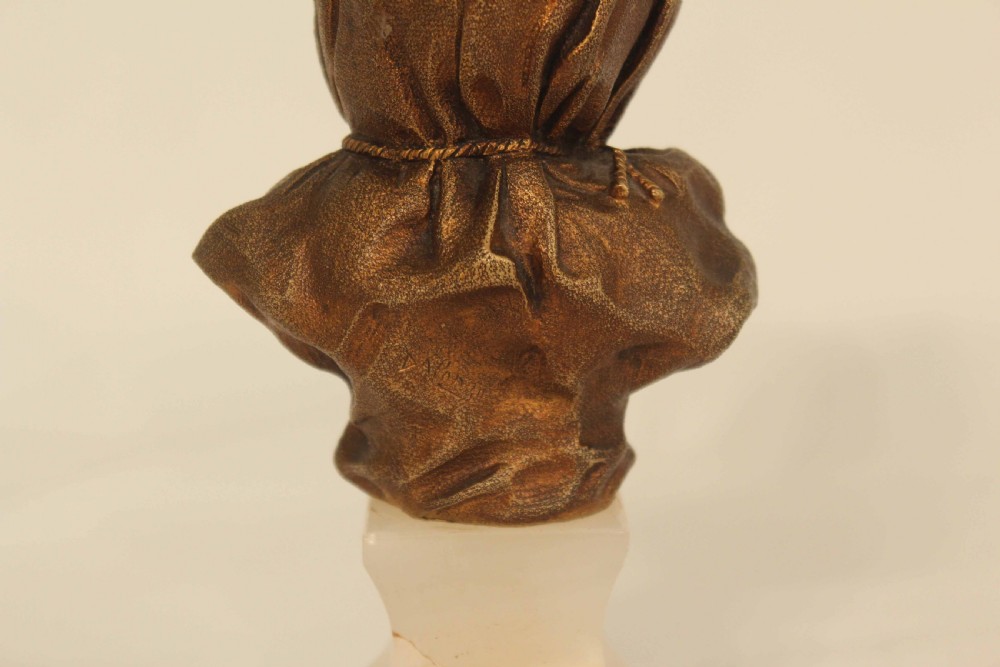 Dominique Alonzo (1910-1930) Bronze and Ivory Baby Face On White Onyx Base View VI