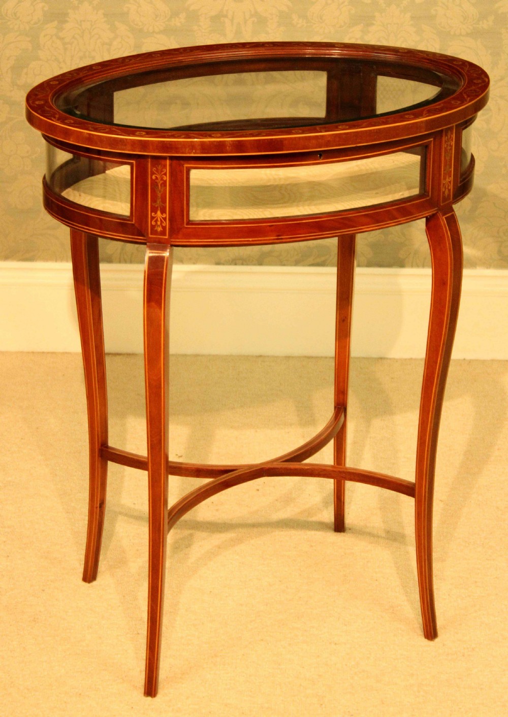 An Exceptional Edwardian Mahogany Inlaid Oval Bijouterie Table View II