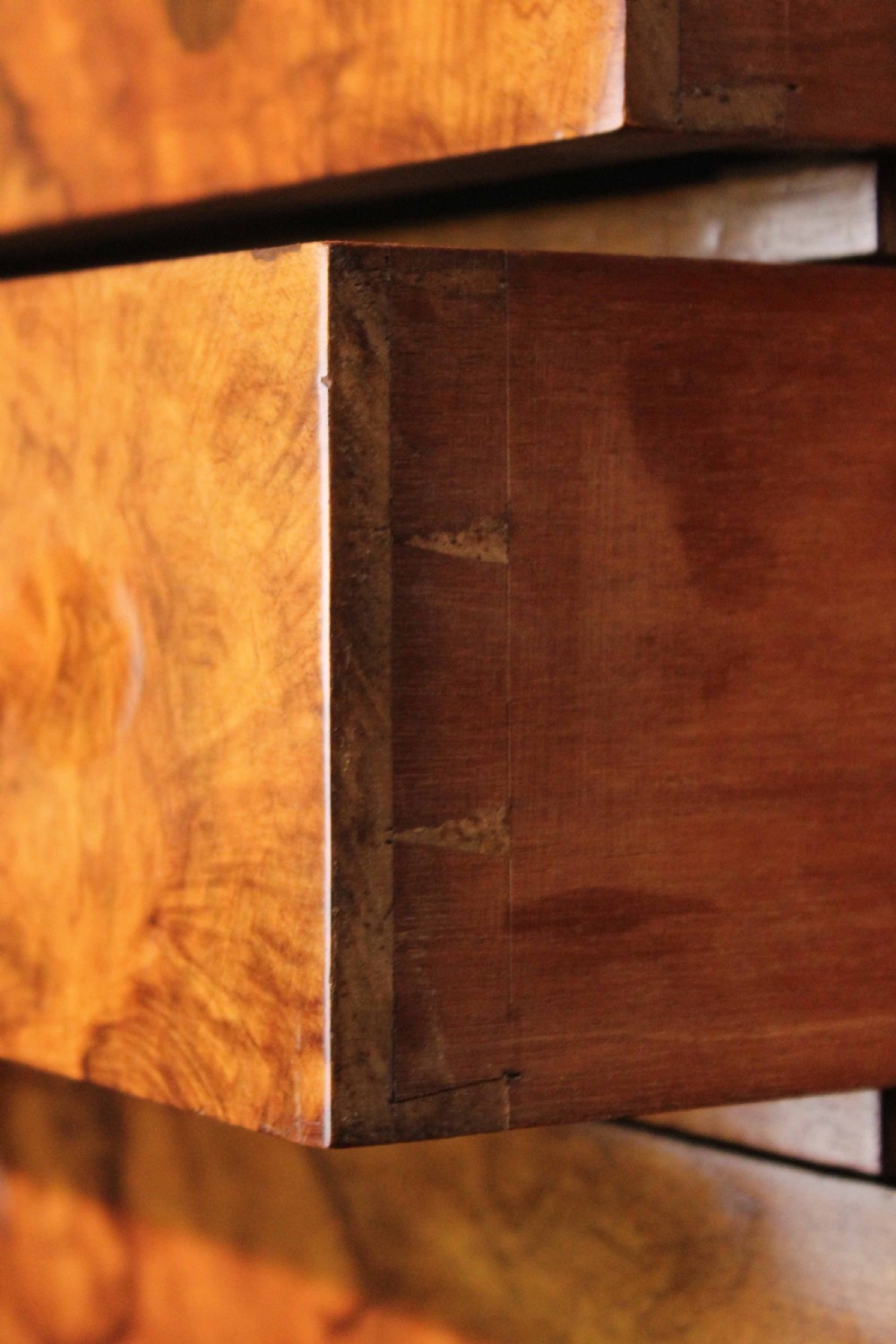 A Fine Quality Victorian Figured Burr Walnut Secretaire Wellington Chest. View VII