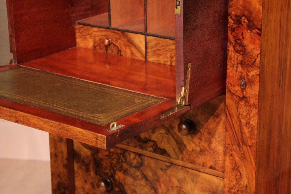 A Fine Quality Victorian Figured Burr Walnut Secretaire Wellington Chest. View IX