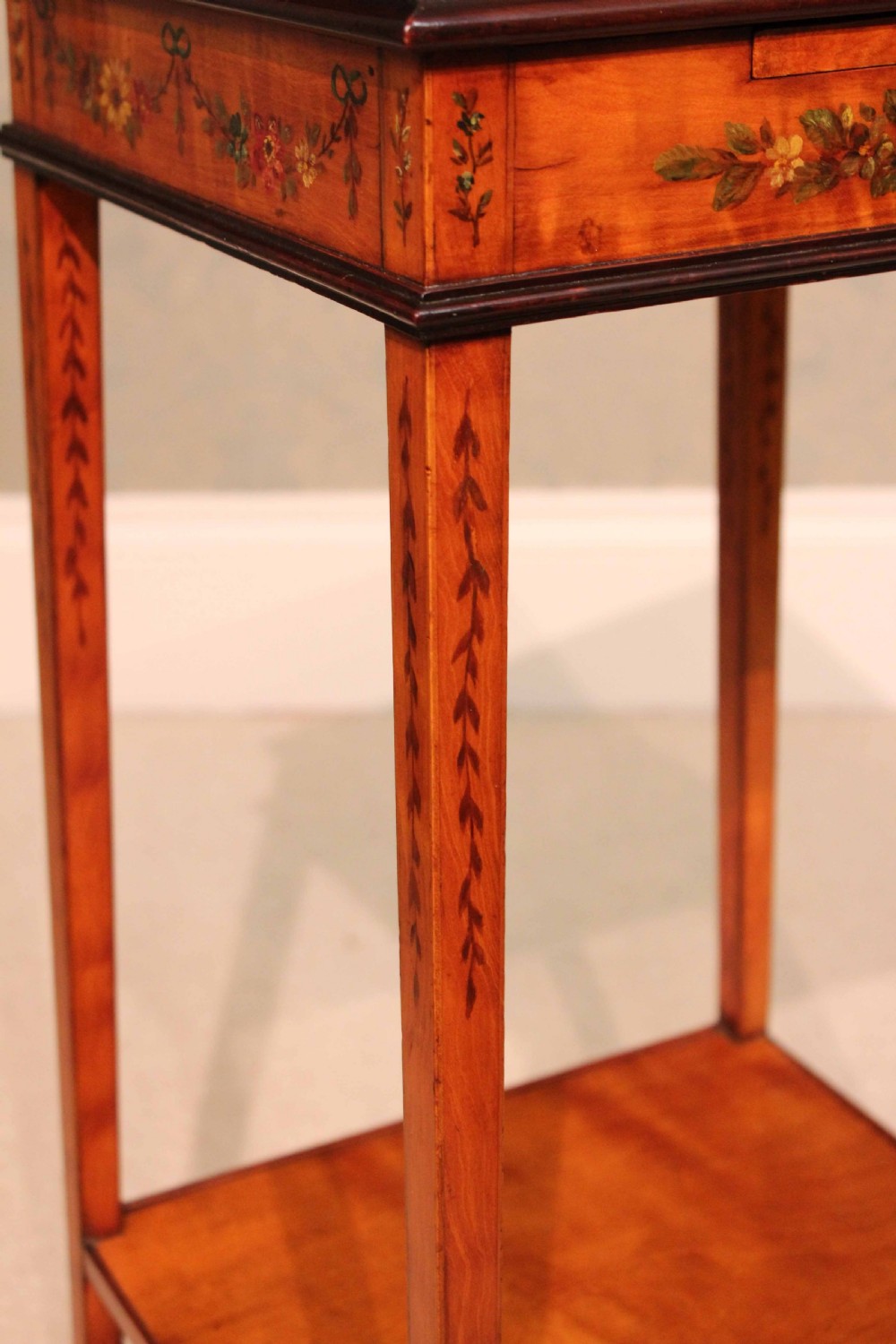 An Exhibition Quality Edwardian Mahogany Inlaid Kettle Stand With Candle Slide View VI