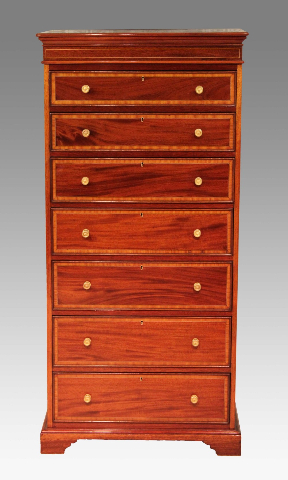 A Superb Edwardian Mahogany Inlaid Pedestal Chest Of Drawers