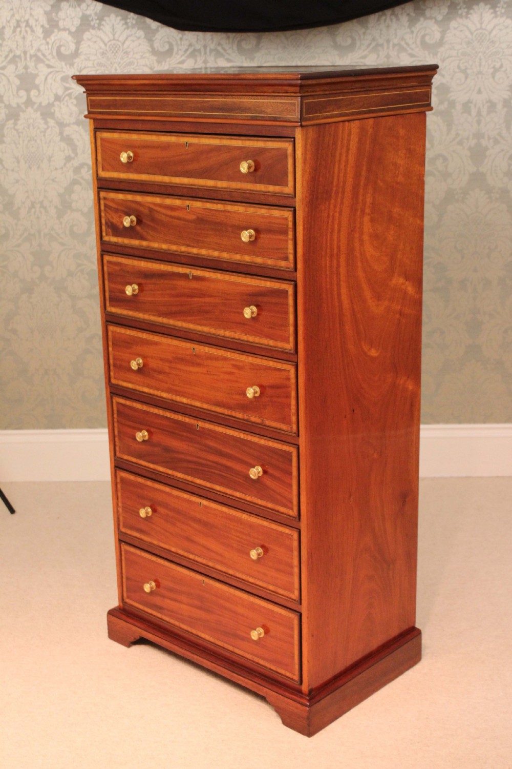A Superb Edwardian Mahogany Inlaid Pedestal Chest Of Drawers View IV