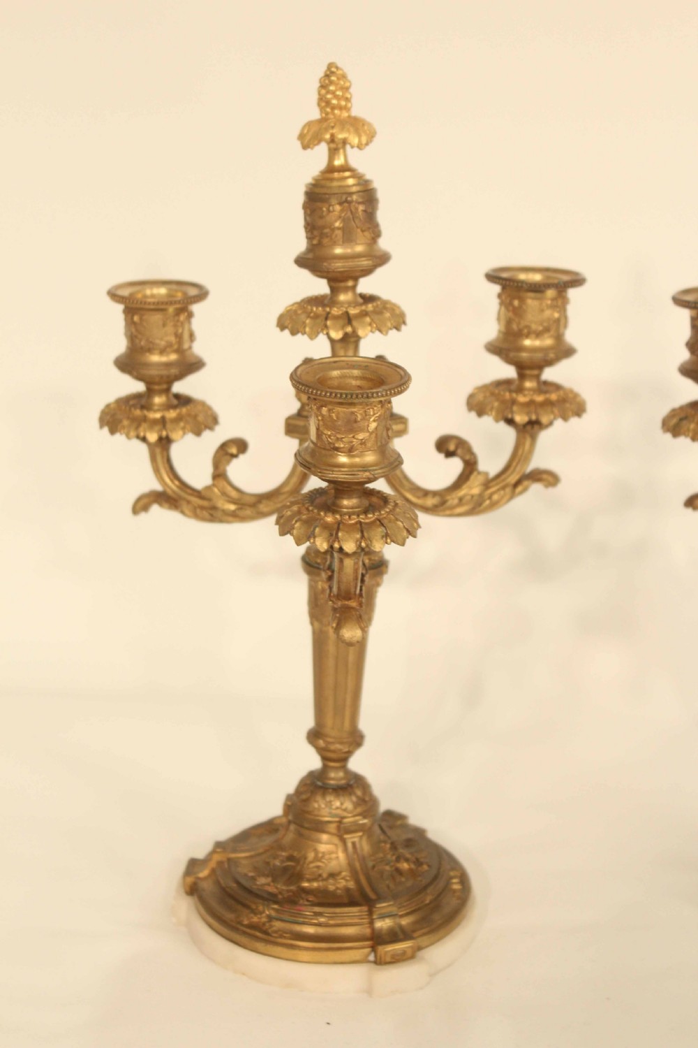A Pair Of Late 19th Century Gilt Ormolu Three Branched Candelabra. View II