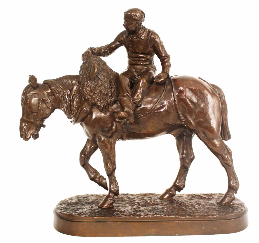 Isidore Jules Bonheur (1827-1901) Late 19th C. French Bronze of Farmer on Horseback