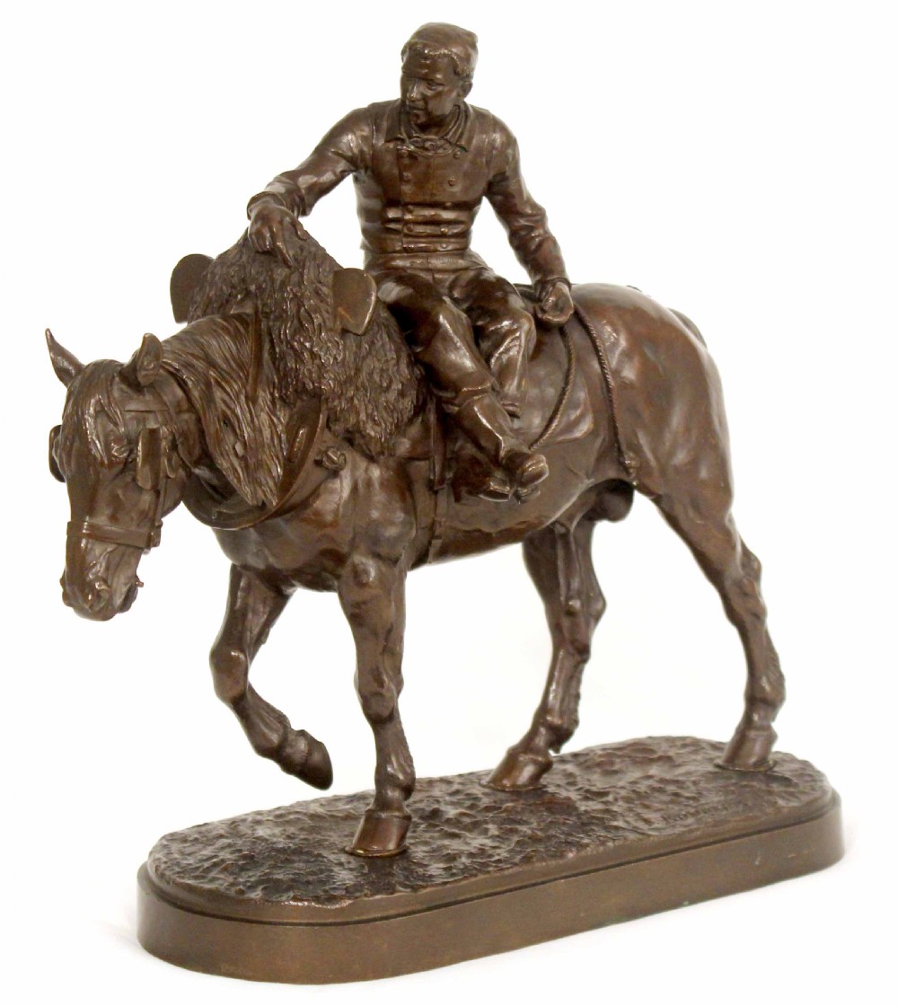 Isidore Jules Bonheur (1827-1901) Late 19th C. French Bronze of Farmer on Horseback View V