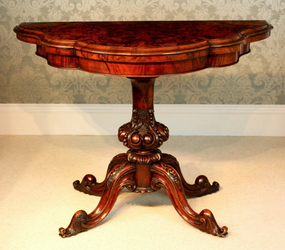 A Late Victorian Burr Walnut Serpentine Shape Card Table View II