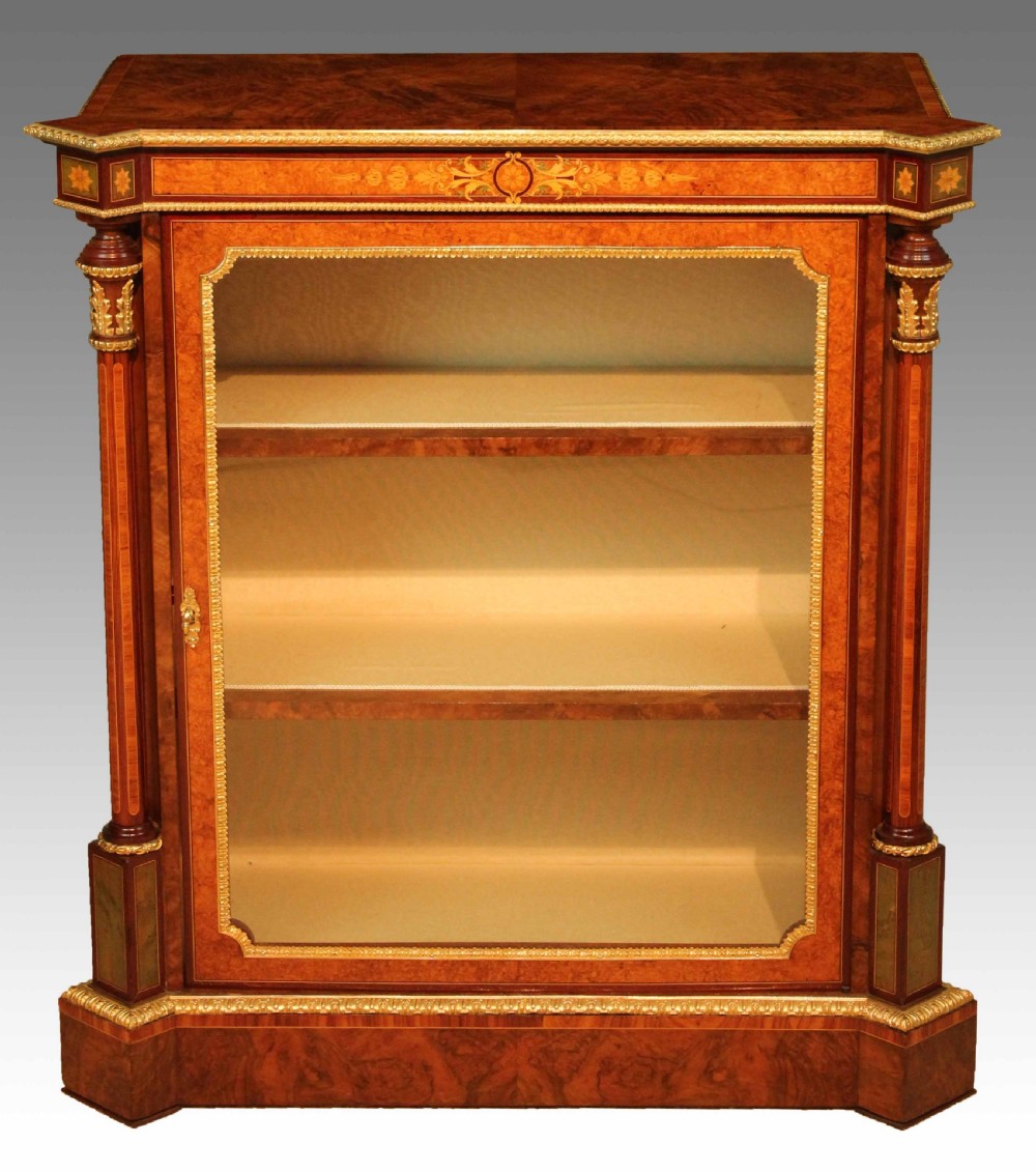 The Fine Quality Victorian Inlaid Burr-Walnut and Ormolu Mounted Pier Cabinet.