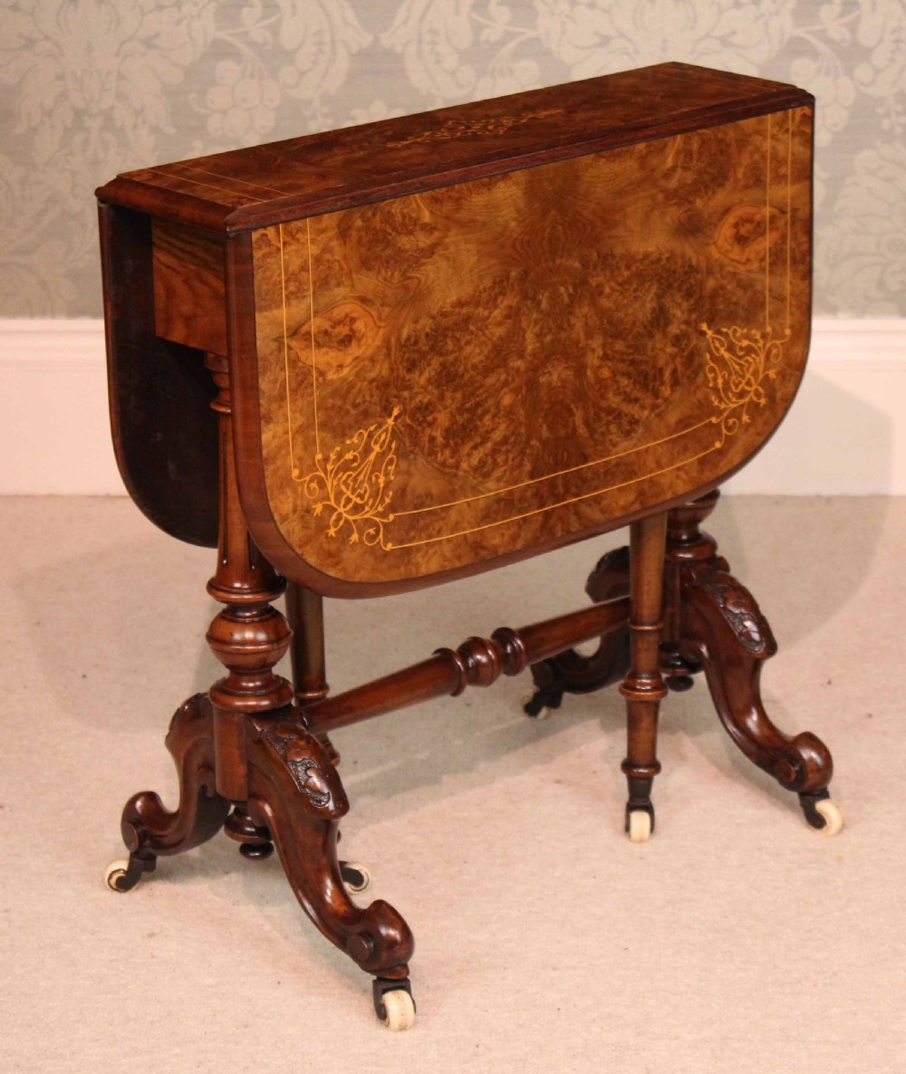A Fine Quality Burr Walnut Inlaid Baby Sutherland Table. View II