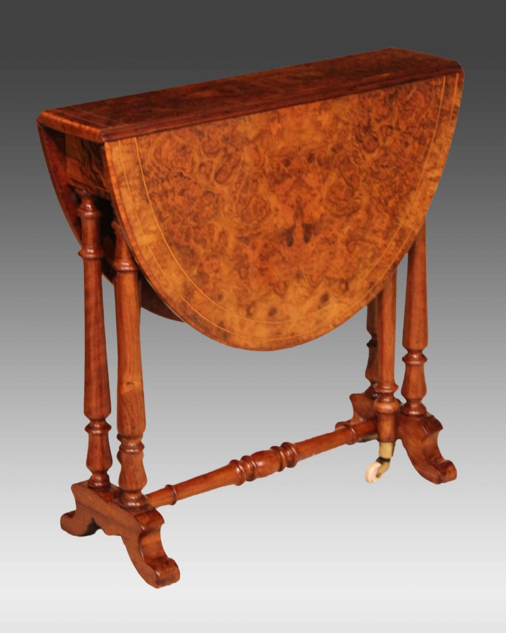 A Fine Quality Burr Walnut Inlaid Baby Sutherland D-Ended Table.