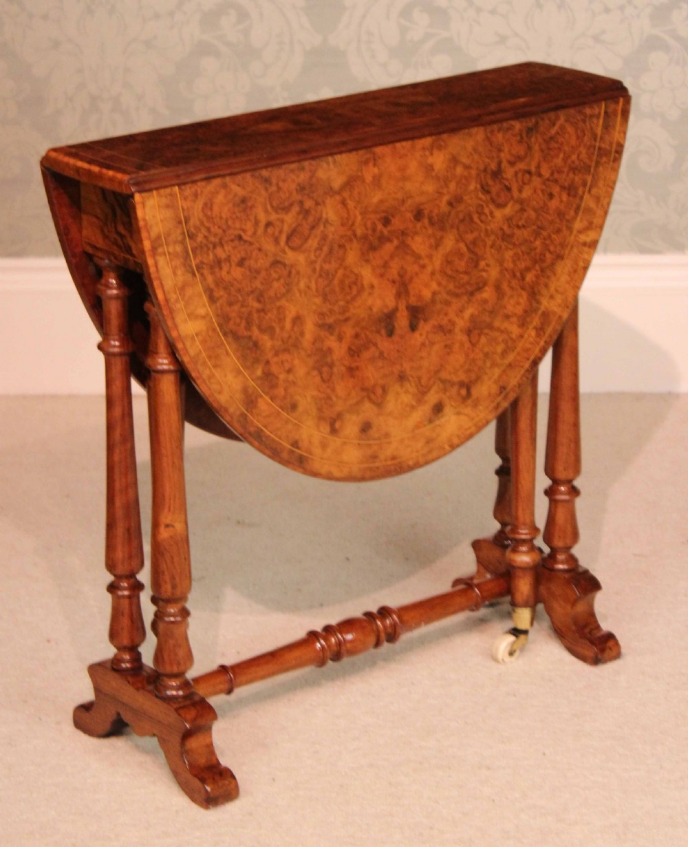 A Fine Quality Burr Walnut Inlaid Baby Sutherland D-Ended Table. View II