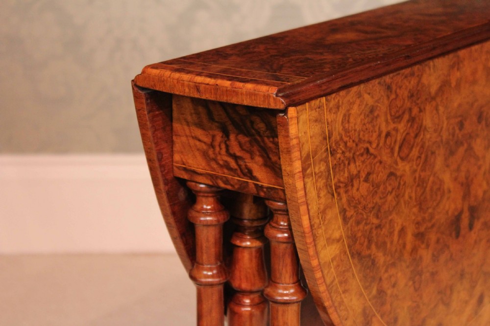 A Fine Quality Burr Walnut Inlaid Baby Sutherland D-Ended Table. View III