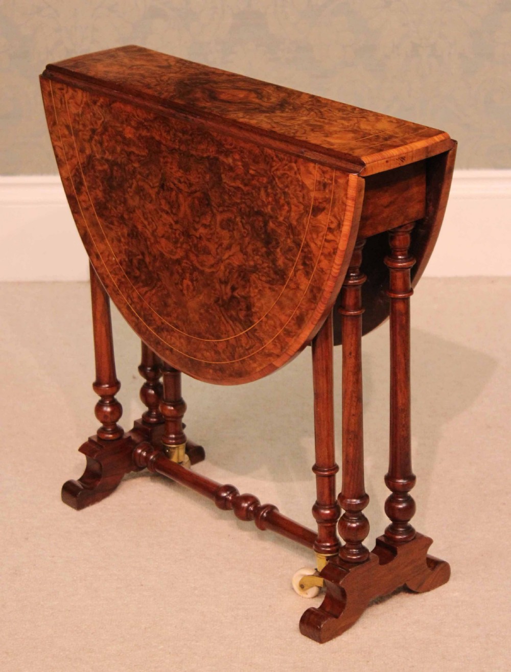 A Fine Victorian Burr Walnut Baby Sutherland Table With A Kingwood Cross Banded Edge View II